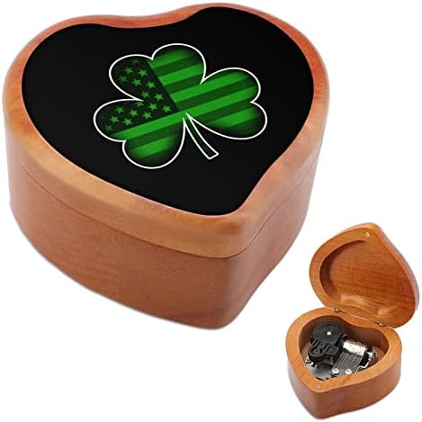 Irlanda Shamrock USA Flag St Patrick Caixa de madeira da caixa de madeira Windup Caixa de música Vintage Musical Box Box Gifts Gifts Gifts