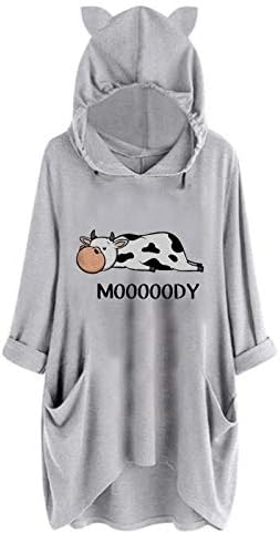 Camisas de poliéster de manga cheia de negócios Mulheres casuais confortáveis ​​em encapacidade de gato com capuz Autumn bolso de bolso irregular