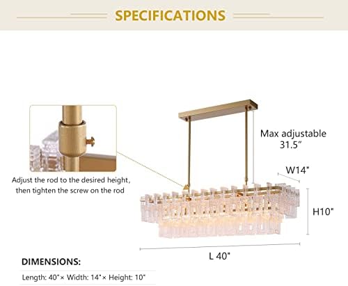 Moooni Modern 6 Lights Lights Retângulo de luxo lustre sobre iluminação de teto de pendente da ilha de 2 camadas para sala de jantar