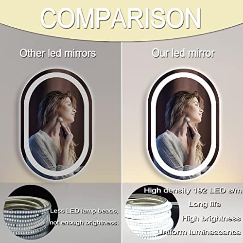 Arumma 32 x 20 polegadas Banheiro Oval espelho LED com luzes espelho iluminado oval para a vaidade da parede de banheiro espelhos oval de banheiro 3 Luzes coloridas Anti Fog de 32 polegadas Banheiro Inteligente