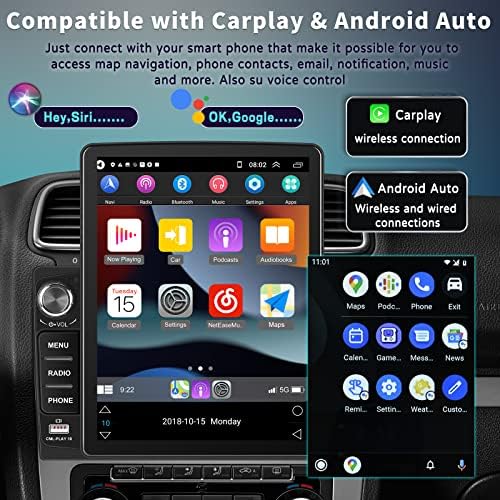 Rádio Din Din Din Din Din Din, Android 11, com Apple Wireless Apple CarPlay e Android Auto, rádio de carro de toque vertical