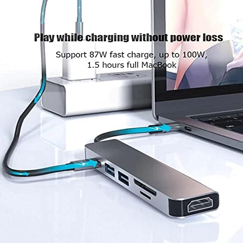 Hub USB C, Mini Docking da Mini Docking de 6-em-1 Tipo C com 4K HDMI, 2 portas USB 3.0, leitor de cartão SD/TF, Fonte de alimentação de 65W Compatível com iPad Pro/MacBook/Type C Devices