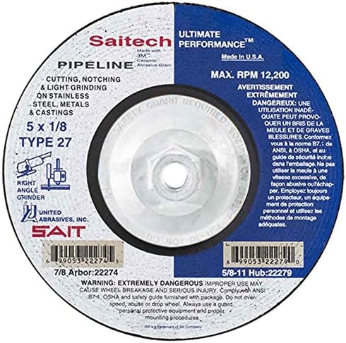 ABRASIVOS UNIDOS SAIT 22279 5X1/8X5/8-11 SAITECH PIPELEM PREMIUM CORTE REGRA, 10 pacote