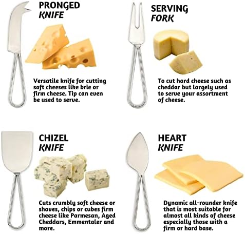 Facas de queijo folculturas definidas para placa de charcutaria, cortador de queijo em aço inoxidável para queijo em bloco ou