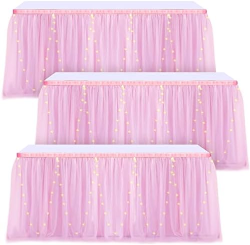 3 peças saia de mesa chá de bebê tutu tutu decoração de saia com luzes de 6 pés saia de mesa rosa Tutu mesa de mesa para