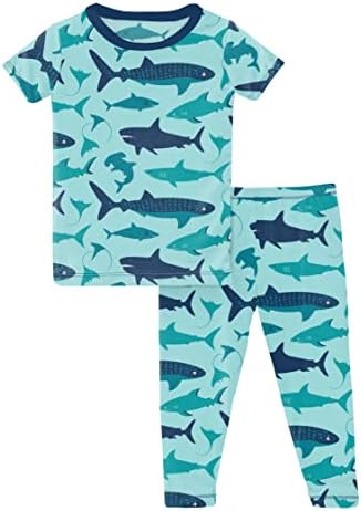 Calça kickee pj de manga curta com calças, camiseta impressa com calças combinando, bebês e pijama de crianças, tacos, tubarões, zoológico