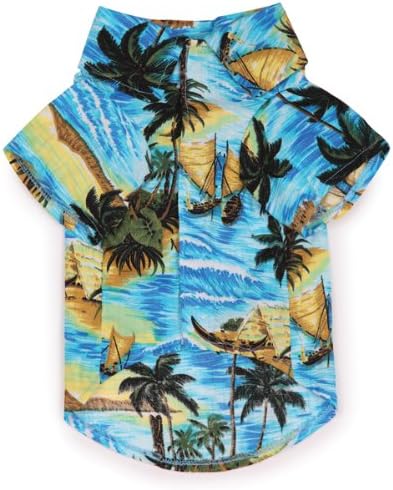Camisa de cachorro de algodão canino casual aloha, xx-small, 8 polegadas, azul