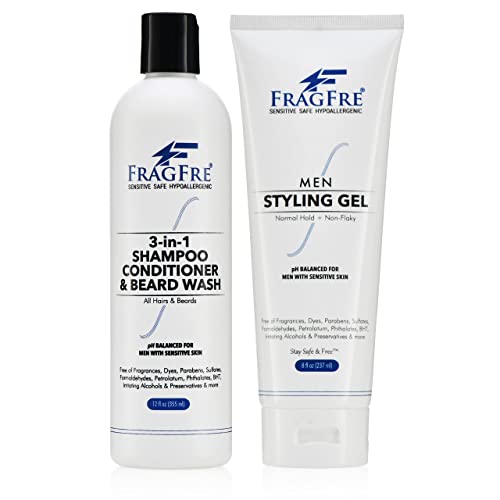 Fragfre 3 -em -1 Condicionador de shampoo e barba Lavagem 12 oz + homens Gel de penteado Gel Normal Hold 8 oz - Fragrância