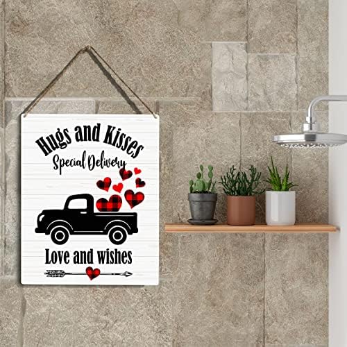 Abraços e beijos românticos entrega especial Wood Sign Os amantes rústicos caminhão de madeira pendurar placa para o quarto de casa
