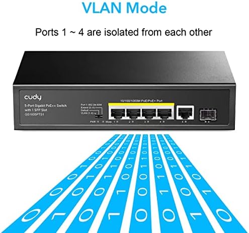 Cudy 5 port gigabit poe+ switch 120 w, switch Poe, 60 watts para porta1, 4 portas Poe, 1 sfp, 802.3 at/af, vlan, se estende