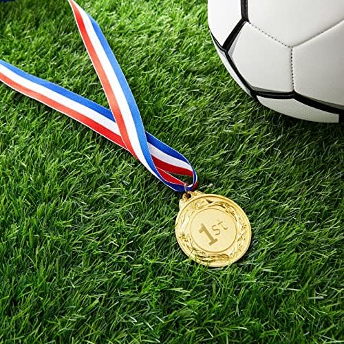 Juvale 6-Pack Gold Round Metal 1st Place Medalhas para todas as idades, prêmios de participação com fita de 16 polegadas para esportes, torneios, competições, prêmios educacionais