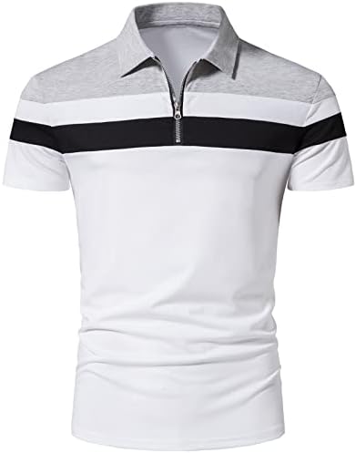 A Waterwang masculina as camisas de pólo de manga curta masculina Zip casual Slim Fit Golf T Tops de algodão de retalhos