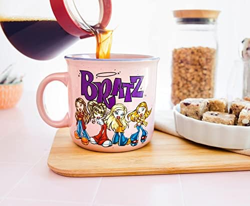 Camper de cerâmica rosa Buffalo Bratz Silver caneca | Xícara de café grande para café expresso, chá, cacau | Detém 20 onças