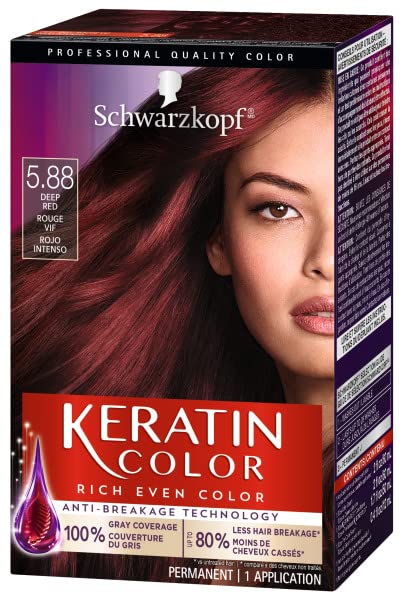 Schwarzkopf Keratin Color Permanente Hair Color Cream, 5,88 vermelho profundo