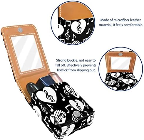 Mini estojo de batom com espelho para bolsa, coração com clave de agudos e organização portátil de caixa portátil