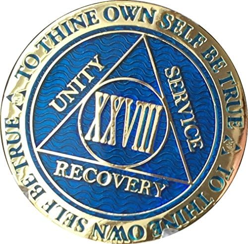 RecoveryChipChip 28 anos Reflex Blue Gold Plated AA Medallion Anniversary Chip