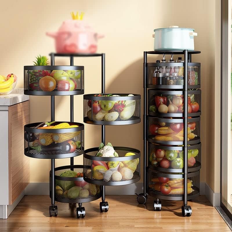Dingzz Multi-camada de camada de cozinha cesta rotativa carrinho vegetal e rack de frutas rack de cozinha de banheiro rack