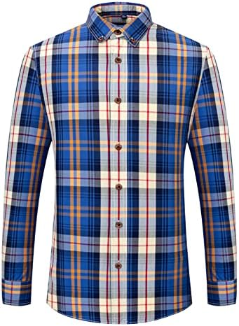 Button xadrez de flanela camisetas para homens Casual de manga longa camisa para baixo com bolsos camisa clássica de rugas
