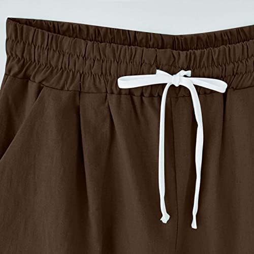 Linho de algodão de verão feminino shorts plifos shorts de praia Casual Casual Casual Alta cintura elástica shorts com