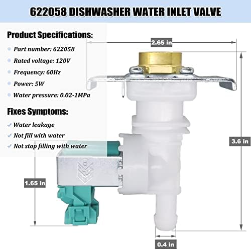 622058 Válvula de entrada de água da máquina de lavar louça 00622058 para peças de reposição da válvula de água Bosch/Thermador/Kenmore