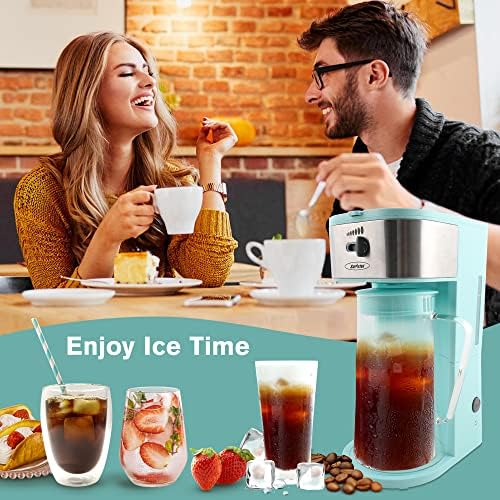 Sunvivi Iced Tea Manker e cafeteira gelada, sistema de fabricação de máquina de café e café com 3 em 1 com jarra de vidro de 3 quart,