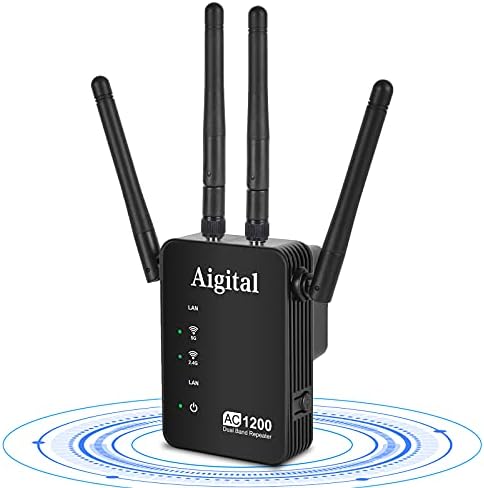 Extender Wi -Fi, 1200 Mbps WiFi Extender Signal Booster Long Range Outdoor, Banda Dual Wi -Fi Booster Wireless Repeater com portas Ethernet, cobre até 3000 mq.ft e 30 dispositivos, 4 portas Ethernet, configuração fácil