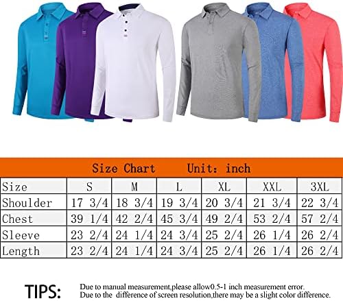 Mempea Mens Golf Camisa de umidade Wicking Performance rápido seco de manga longa e curta Camisas pólo casuais para homens