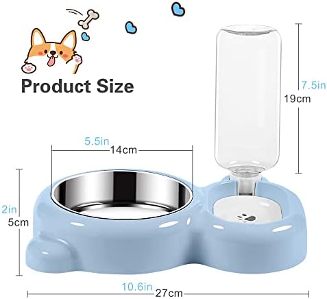 Perfekt Love Double Dog Cat Bowls para alimentos e água dispensador automático de água Pets de água e tigela de comida com tigela de aço inoxidável destacável para cães médios pequenos gatos de cachorro coelho azul