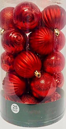 Decorações vermelhas e brilhantes e glitters de árvore de Natal à prova de quebra 25 pacote de 25 pacote