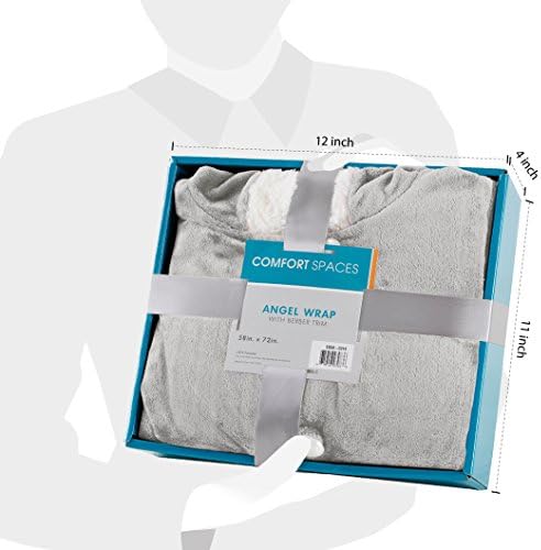 Spaces de conforto Glimmersoft Plexush to Sherpa Pocket Angel Wrap Ultra Soft Soft vestível Poncho Blanket, 58 x72, cinza