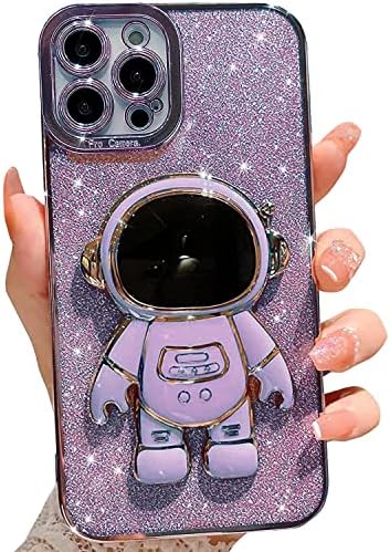 Yepda Compatível com o iPhone 11 Pro Max Glitter Case Luxury Plating Astronaut Hidden Stand Case, fofo 3D Kickstand, Bling Bling
