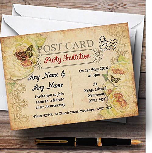 Convites de festas de aniversário personalizados de cartões postais chiques antigos e chiques