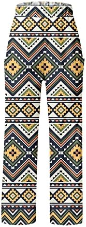 Calça de couro feminina férias casuais astecas de bolso de bolso de bolso calça de faixa larga de perna larga para