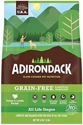Alimentos para cães Adirondack feitos nos EUA [comida de cães sem ingredientes limitados], todos os estágios da vida com alimentos secos para cães, peixe branco e ervilhas, 4 lb. bolsa