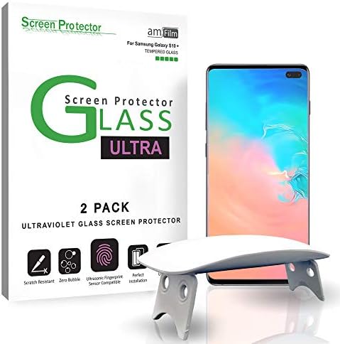 Protetor de tela Ultra Glass AMFILM para Galaxy S10 Plus, aplicação de gel UV, compatível com scanner de impressão digital ultrassônico para Galaxy S10 Plus, vidro temperado, 2 pacote
