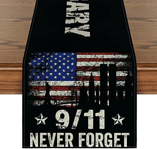 Modo ARTOID NUNCA ESQUECE ESTRELAS DE STARS 9/11 RUNNER, Anniversary Patriot Kitchen Dining Table Decoration for Home Party 13x72 polegadas