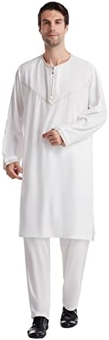 Camisas de verão para homens homens casuais botões do meio do bolso de manto muçulmano calças de duas peças conjuntos de mees