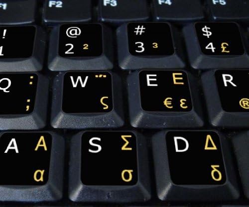 Adesivos de teclado não transparentes gregos-inglês no fundo preto