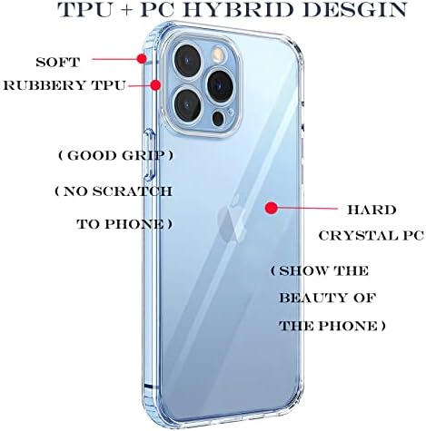 UNOV Compatível com o iPhone 13 Pro Case Clear Bumper Hybrid protetor Anti -amarelamento à prova de choque não deslizamento Slim Slim