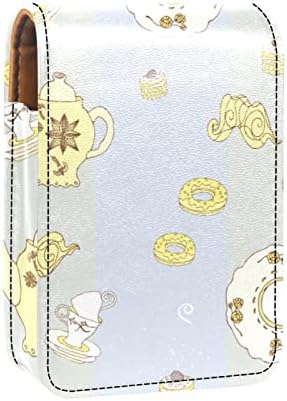 Bolsa de batom de batom de maquiagem de oryuekan com espelho portátil de armazenamento portátil de armazenamento de armazenamento de armazenamento de lábios, adorável padrão de tabela de mesa retrô padrão