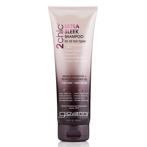 GIOVANNI 2CHIC ULTRA-SLEEK SHAMPOO, 8,5 oz. -Fito-quedatina brasileira e óleo de argan marroquino, fórmula anti-fradia, coco, manteiga