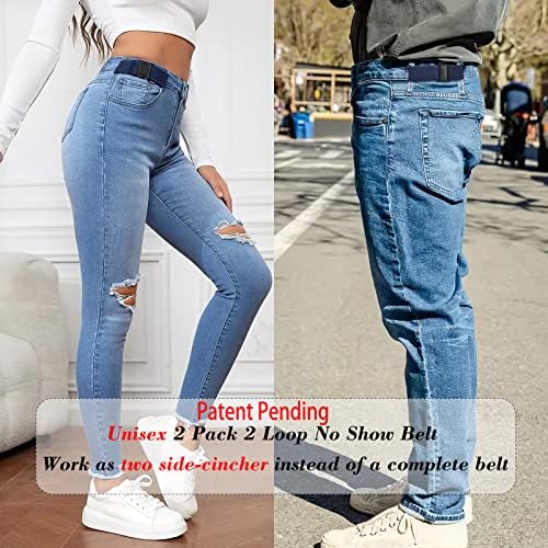 WerForu 2 pacote homens 2 loop sem mostrar cinto elástico invisível para feminino jeans cinturão, ajuste um loop de cinto de 1,5 polegada