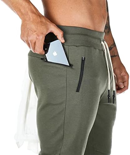 Calças de ginástica de ginástica do Mansdour Men, executando corredores atléticos Slim Fit Sport Pants com bolsos com zíper