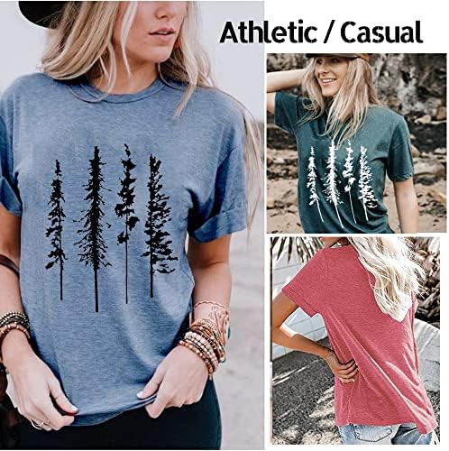 Mulheres gráficas engraçadas Camisa de pinheiro magro de pinheiro de verão camping atlético camisetas natureza casual roupas confortáveis