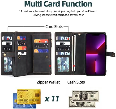 Misscase Compatível com o iPhone 14 Pro Max Wallet Case, capa de carteira magnética destacável de 2 em 1 com suporte de