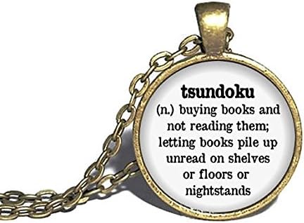 Colar de definição de tsundoku, colar de compra de livros, colar de leitores, jóias de leitores, colar de livros, presente de leitores, colar de bibliotecário