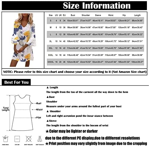 Vestido de manga curta nokmopo para mulheres Midi Length Moda Temperamento elegante decote em V impressa em V 3/4 Mini vestido