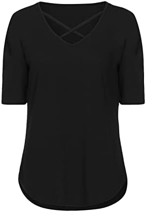 Camisa da blusa para mulheres outono roupas de verão moda de manga curta v algodão de algodão embrulhado de algodão largo camiseta de perna larga