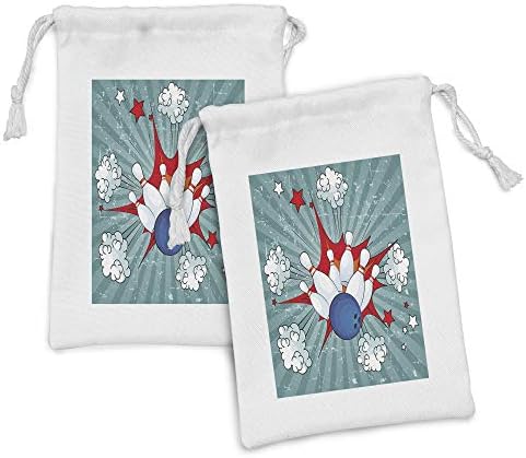 Ambesonne Bowling Party Fabric bolsa Conjunto de 2, Retro Cartoon Ball Crash Imagem Pop Art STARS AIM PARTE DE PARTIMAS