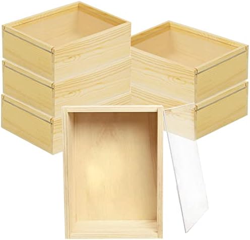 YCOSAN 6 pacote 6,3 x 4,9 x 1,8 polegadas inacabadas caixas de madeira, pequena caixa de madeira com tampa de transparência